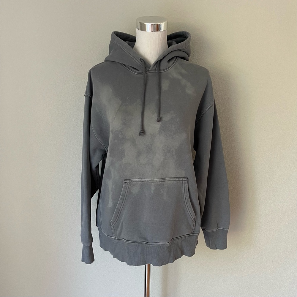 Aritzia TNA Small Boyfriend Fit Hoodie Blue Sweatfleece Cozy Fleece Bleach Effec